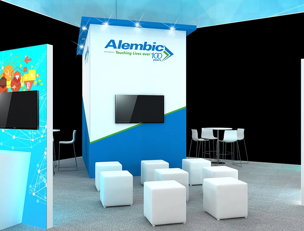 Exhibit 30x30 booth with open floor and counters